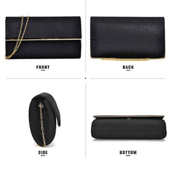 Black and Gold Glitter Handbag Clutch Purse - Picture 5 of 7